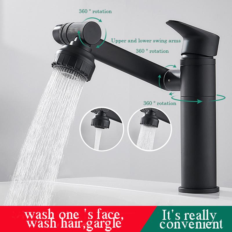 Nice 1080° Swivel Bathroom Sink Faucet Basin Faucet Mixer Deck Mounted Splash Proof Water Tap Shower Head Aerators Tapware PIPE x 2
