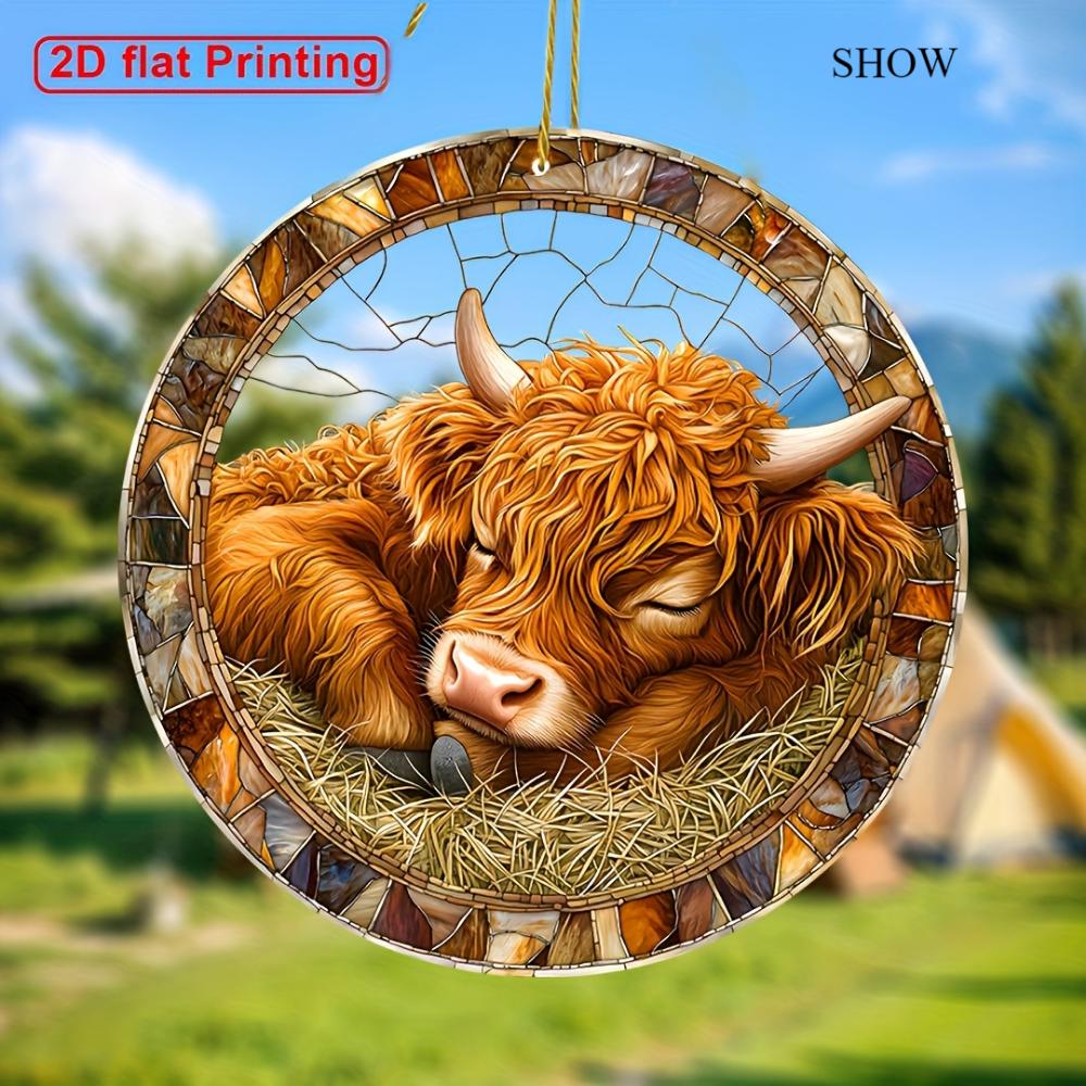 2D flacher Acrylanhänger, Highland-Kuh Sonnenfänger, Zuhause, Hotel Bauernhof Café Fenster Korridor, dekorativer Anhänger. Weihnachtsgeburtstag Mutter Handlung Geschenk