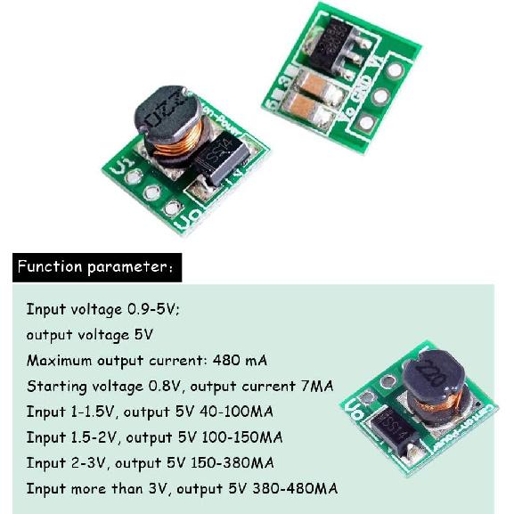 1.5V 1.8V 2.5V 3V 3.3V 3.7V 4.2V to 5V DC-DC Step Up Power Module Voltage Boost Converter Board 0.9-5V to 5V 5PCS