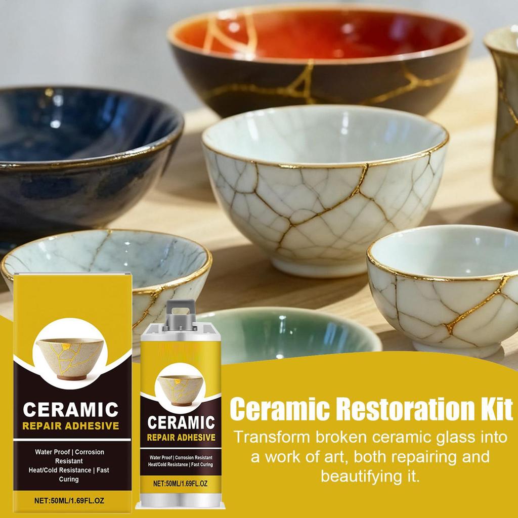 Kit di Riparazione Porcellana Sculture in Vetro Riparazione Oro Adesivo Adesivo Sicuro per Alimenti Vasca da Bagno Lavabo Piatto Arte Artigianato Statuette