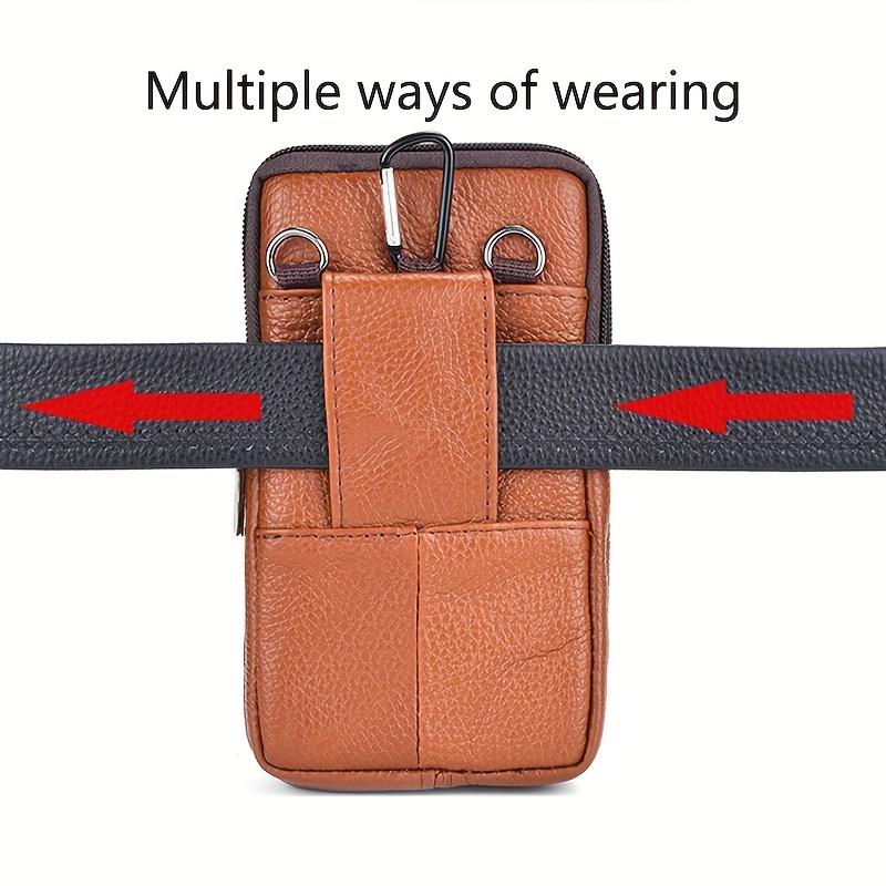  1pc Genuine Leather Men's Waist Bag Functional Zippered Phone Pouch with Adjustable Strap and Spacious Compartments  Top Layer Leather Fanny Pack 
