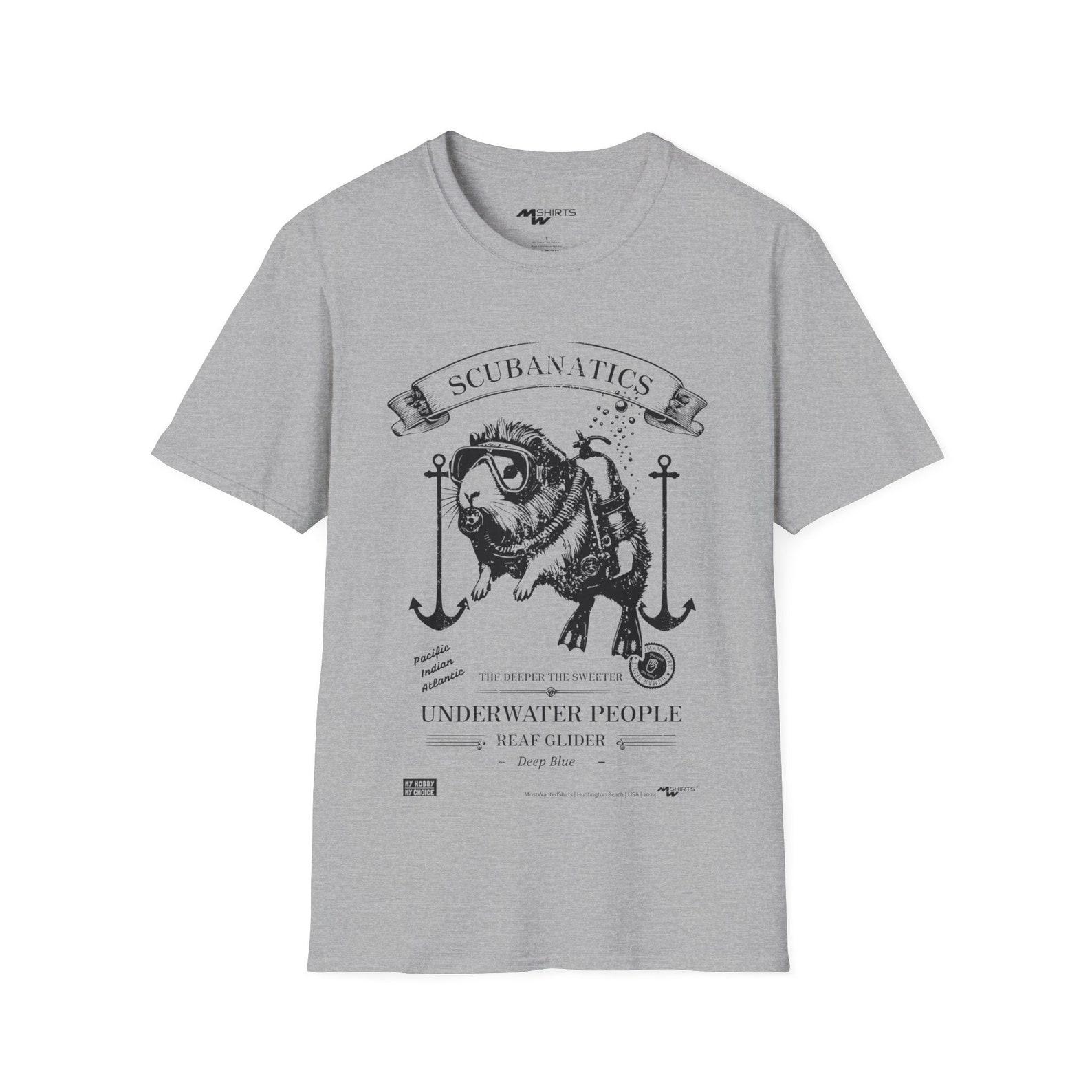 SCUBANATICS Scuba Diving Guinea Pig T-Shirt - Copper Engraving Style/ Unisex Softstyle T-Shirt 4XL