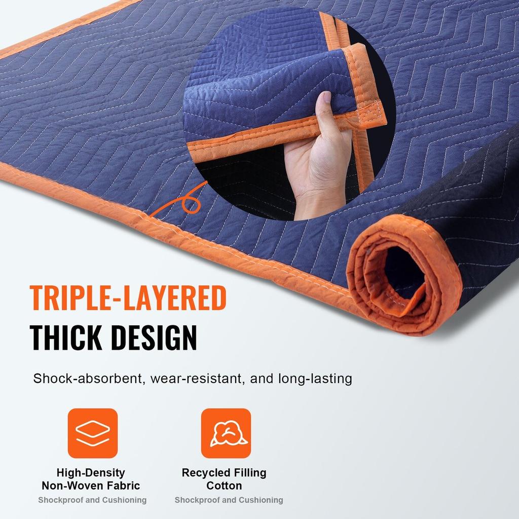 Moving Blankets, 80" x 72", 35 lbs/dz Weight, 12 Packs, Professional Non-Woven & Recycled Cotton Packing Blanket, Heavy Duty Mover Pads for Protecting