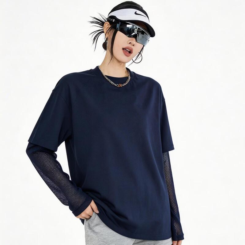 ICH MODE Women s American Retro Faux Two-Piece Long-Sleeve T-Shirt XL