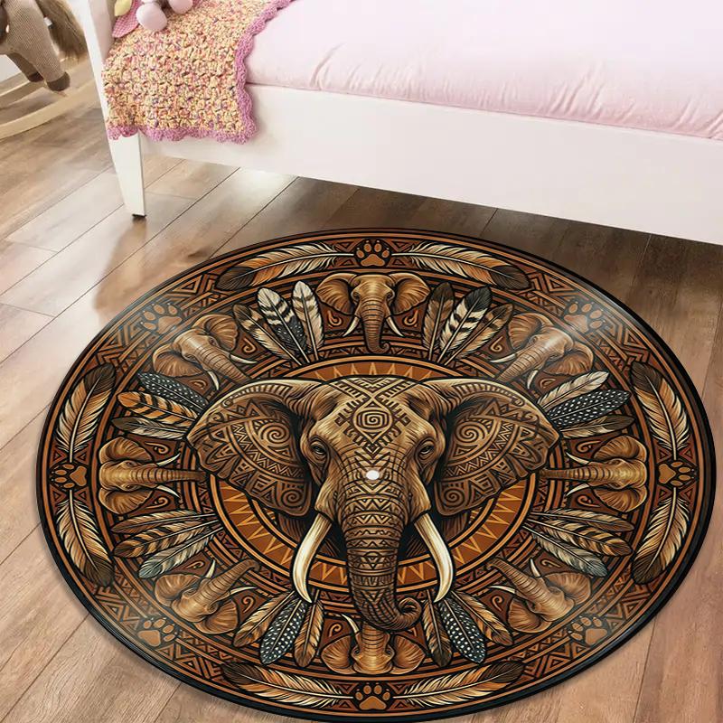 Elephant Decoration Round Area Rug,Carpet Rug for Living Room Bedroom Sofa Playroom Decor,Non-slip Floor Mat98