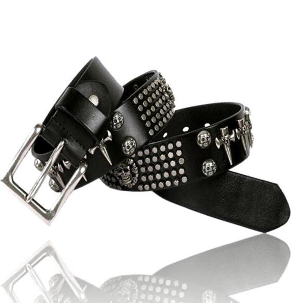 [Laquest] Men s Genuine Leather Belt, Skull Cross, Studs, Rock, Metal, Visual Kei, Punk