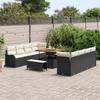 Ensemble de canapé de jardin 11 pièces avec coussins Noir Poly Rattan Acacia, Canapé de jardin deux places avec coussins 3362245