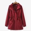 Women Solid Mid Long Hooded Trench Coat Middle Aged Mothers Plus Size Outerwear