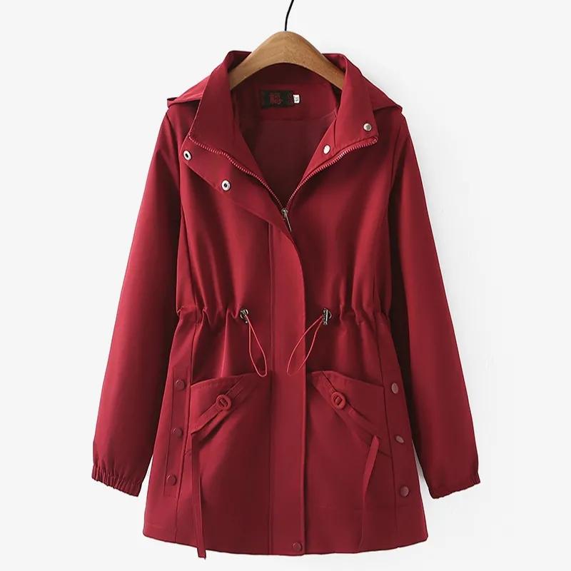Women Solid Mid Long Hooded Trench Coat Middle Aged Mothers Plus Size Outerwear