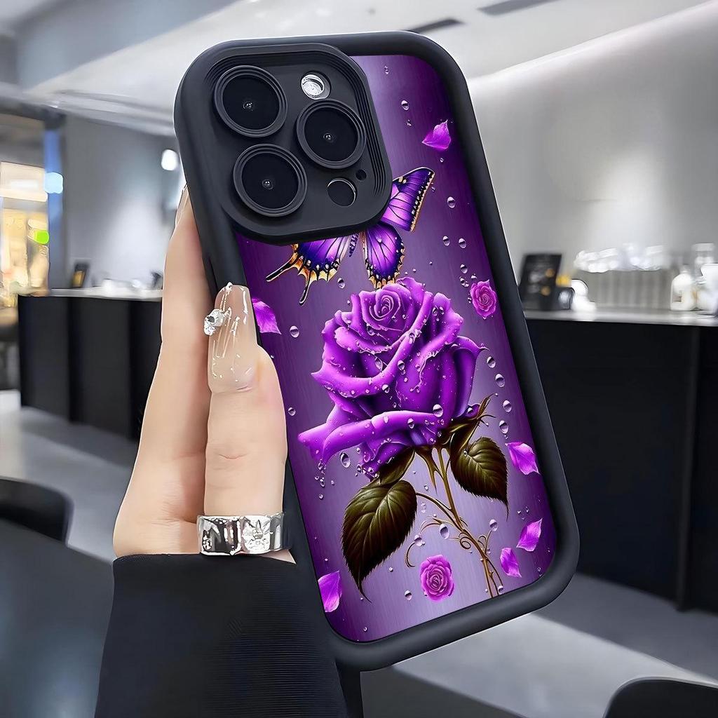 Purple Rose Black Staircase Phone Case for iPhone 15/16/17 Pro Max - Protective and Stylish