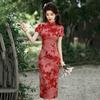 Red National Style New Chinese Style Small Medium and Long Cheongsam Improved Young Women's High-end Sense Retro Short Sleeve Summer