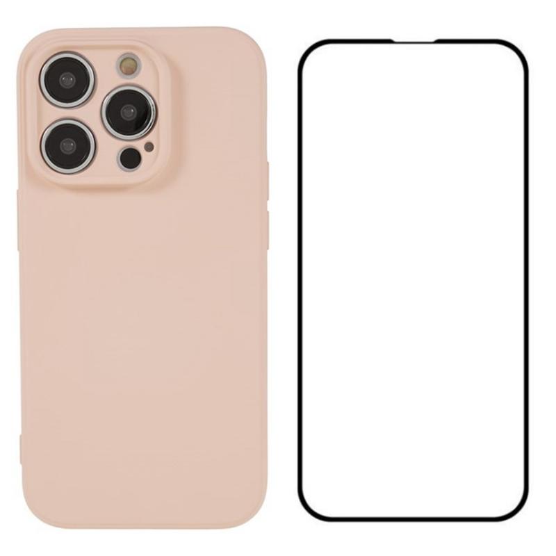 

For iPhone 14 Pro Case with Screen Protector Soft TPU Phone Cover Pink