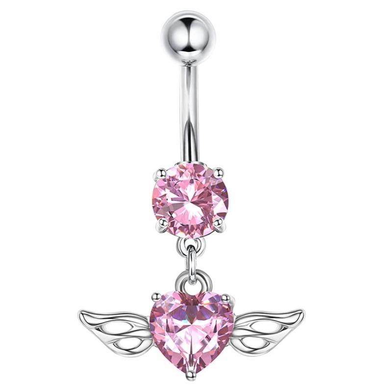 1CS Belly Button Rings Surgical Stainless Steel Belly Piercing 14G Cute Pink CZ Dangle Belly Rings Piercing Jewelry for Women