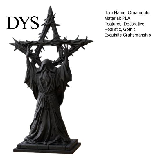 Three Dimensional Robe Details 3D Printed Wizard Thorned Star Ornament for Halloween Desktop Decor, Dark Magician Figurine Gothic Home Holiday