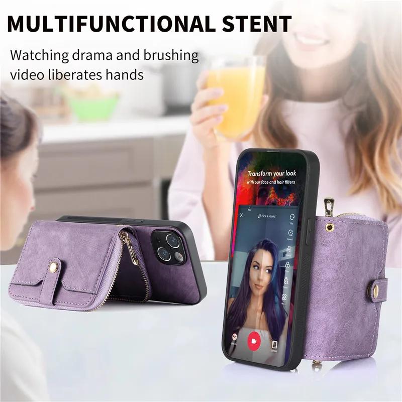 Lanyard Zipper Wallet Phone Case for Samsung Galaxy S25 Edge S24 S23 Ultra S22 S21 S20 FE S10 Plus Note 20 10 Leather Flip Cover