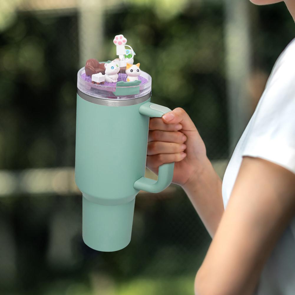 Cat Acrylic Lid Charms with Funny Tumbler Straw Plug Replacement Cup Top Decor for Stanley 40oz Tumbler with Handle