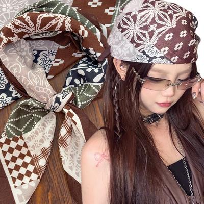 New Bohemia Bandana Women Vintage Floral Print Neckerchief Cotton Funky Square Scarf Hot Girls American Style Hip Hop Headwear