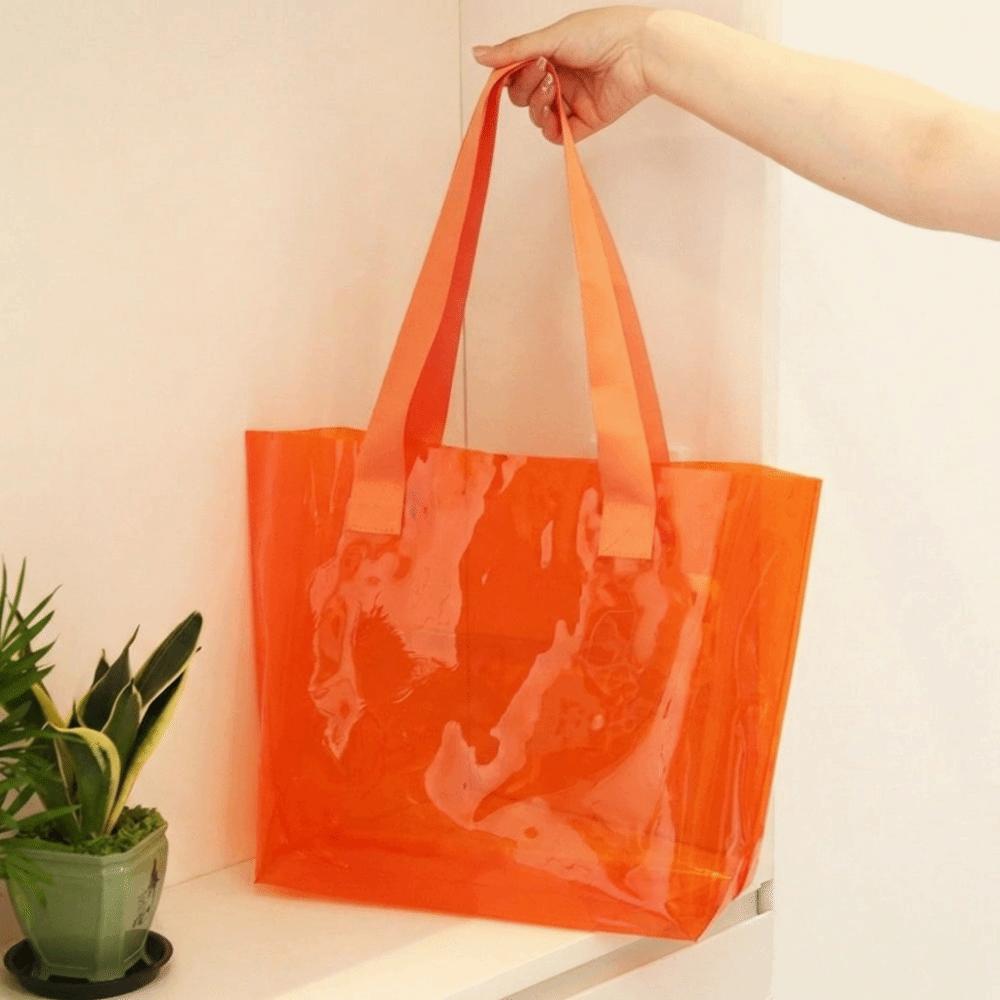 

Jelly Color PVC Transparent Bag Reusable Waterproof Women Handbag Shoulder Pouch Tote Bag Single Shoulder Bag помаранчевий