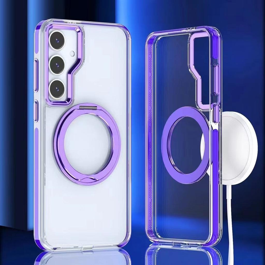 Suitable for Samsung S24 Ultra Two Color Qicai Mobile Phone Case S23plus360 Rotating Bracket S24 Magnetic Hard Case