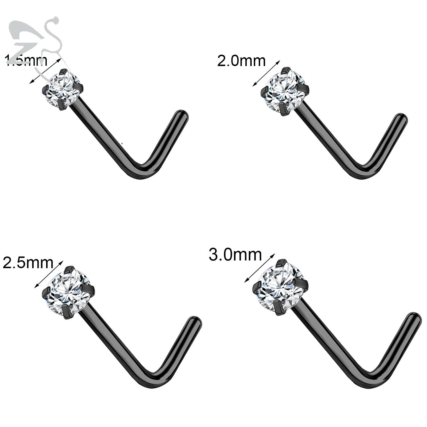 

ZS 3-4Pcs Gold Stainless Steel Nose Stud Set Heart Star Round Crystal L Shape Nostril Piercing 18g/20g 1.0x7mm