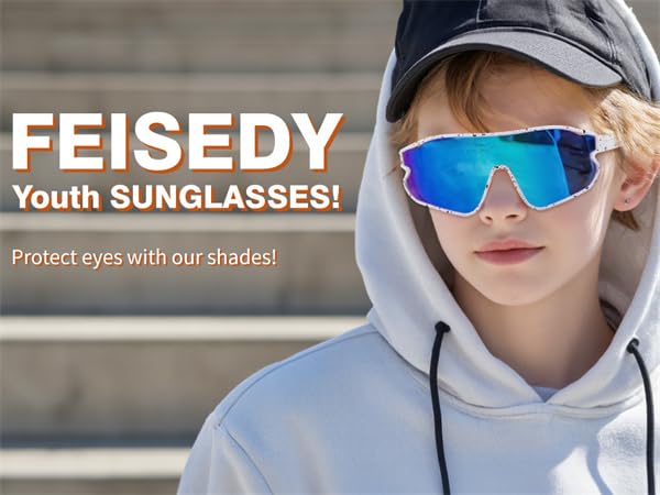 FEISEDY UV400 for Boys and Perfect for and B4064 Kids' Sunglasses, Protection, Unisex, Girls, Cycling, Baseball, Tennis, Bass, Fishing, Hiking,