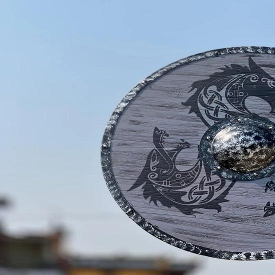 Battleworn Viking Shield  Fenrir Gray Wolf and King Finehair Inspired Design Norse Warrior Shield  Medieval Decor and Collectible Viking