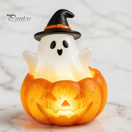 Festive Ghost Glow Lamp Halloween Cute Light Up Decoration, Small Statue Night Light, Gifts for Lovers Resin Table Decoration Indoor, Kitchen
