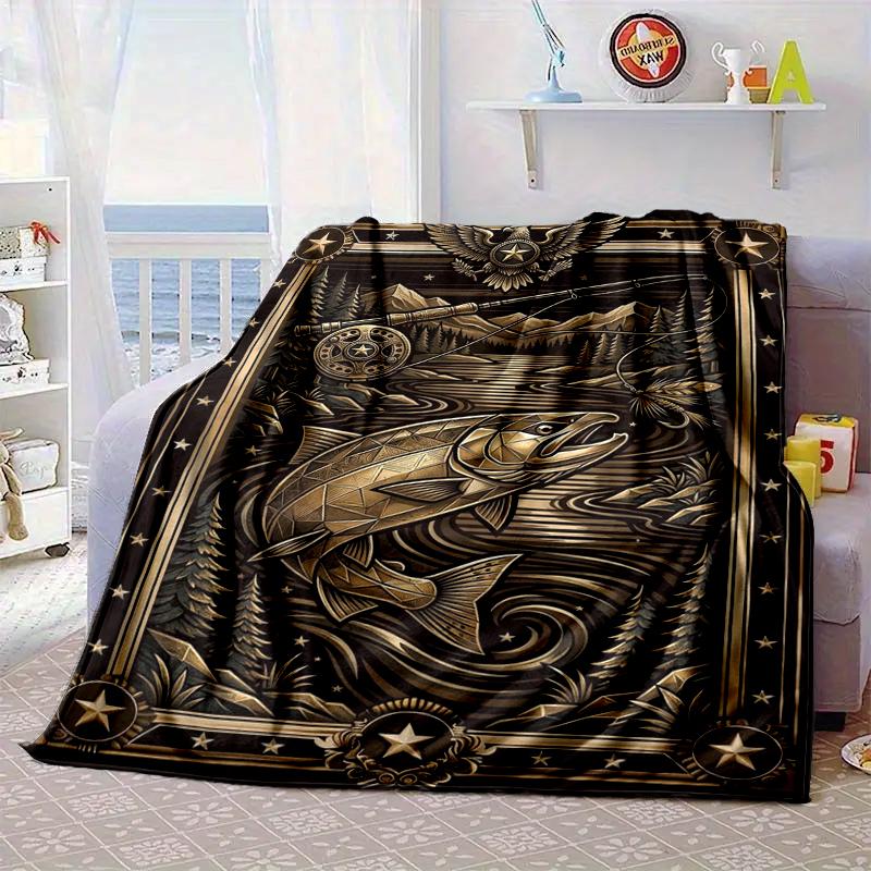 Salmon Amidst Nature Blanket Flannel Blanket for bed, sofa, Camping, Hiking, Picnic Essentials, gift for family Fan gifts