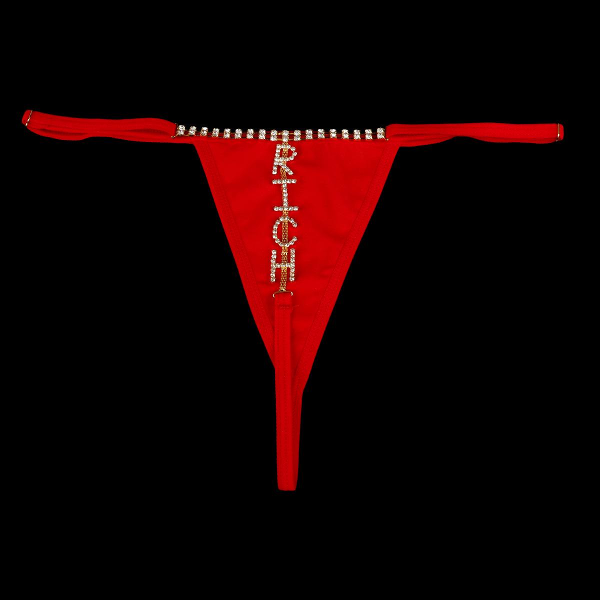 

Роскошные красные трусики со стразами - Сексуальное клубное белье стринг с украшением в виде цепочки для тела золотой