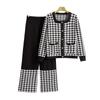 Plus Size Women's Fashion Casual Spring Long Sleeved Plaid Two Piece Suit