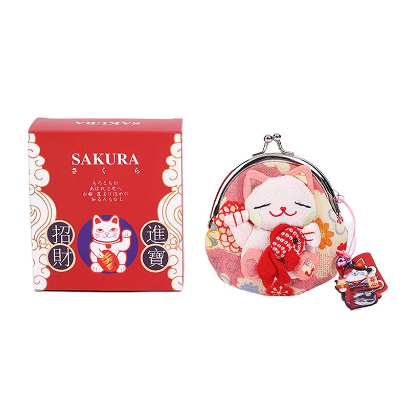 Lässiger Japanischer Stil Maneki Neko Geldbörse Puppe Brieftaschen Glückskatze Clutch Tasche Blumendruck PU Kartenhalter Outdoor