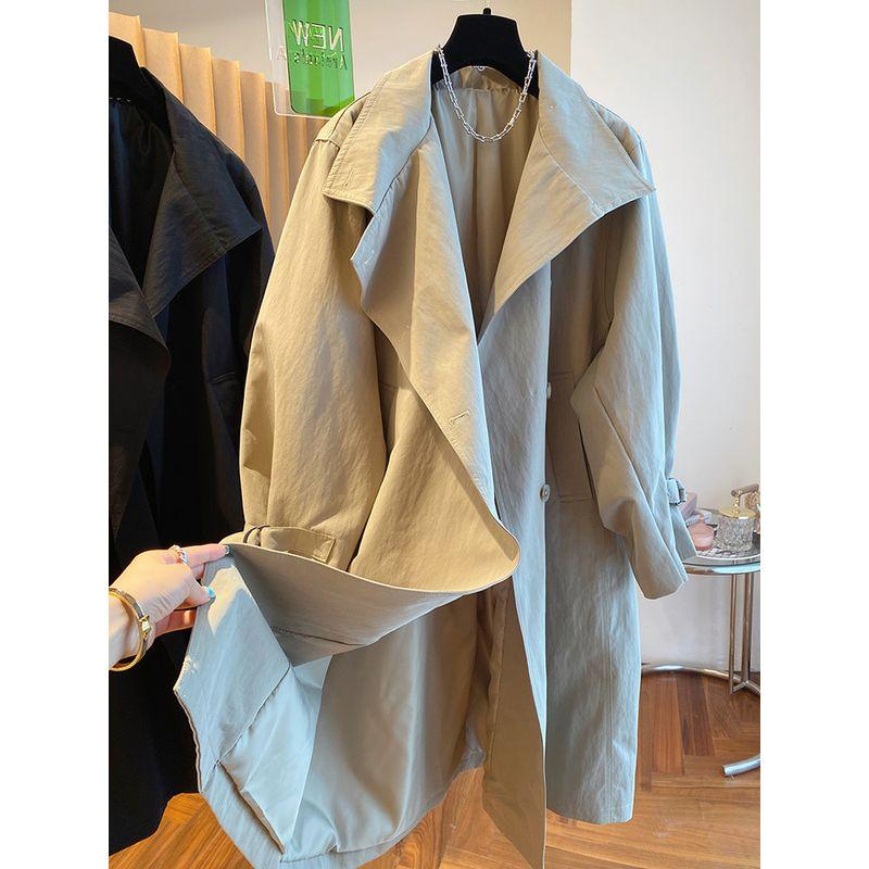 

Stand Collar British Loose Casual Mid Length Long Length Trench Coat Outwear Khaki M [Recommendation 47.5-57.5kg]
