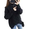 Big Laugh Knit Long High Solid Low Spring Women's Sweater, Sleeve, Neck, Knitted, Color, Simple, Gauge, Fall, Winter, (Black, French)