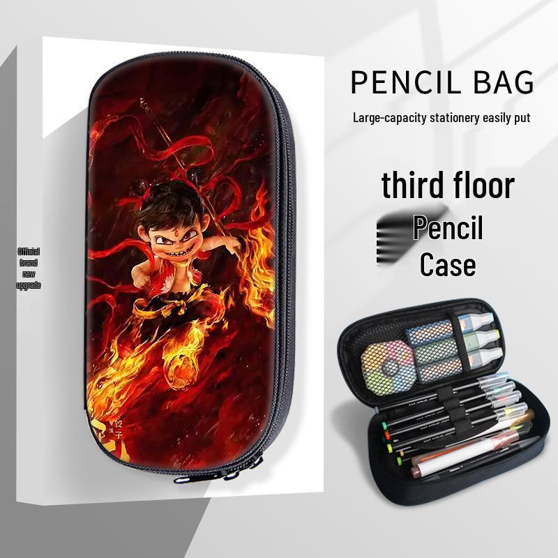 

Cool Nezha Ao Guang Ao Run Waterproof Canvas Pencil Case Large Capacity Three-layer Pencil Case