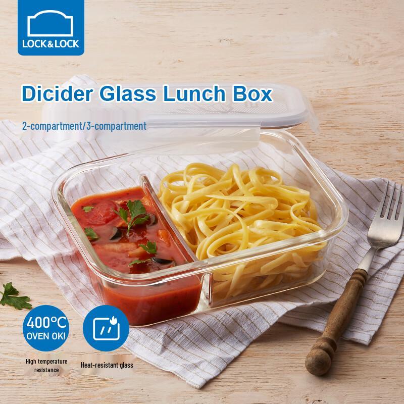 LOCK&LOCK 3-Compartment Glass Lunch Box with Cutlery