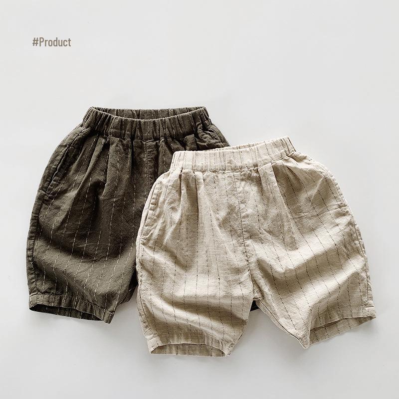 

Kids Vertical Striped Cotton Linen Shorts - Japanese Korean Style, Summer Casual Mid-Length for Boys and Girls 90 cm бежевий/кавовий