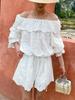 French Riviera One-Shoulder Embroidered Long Sleeve Top & Hollow-Out Shorts for Women - Spring/Summer Collection