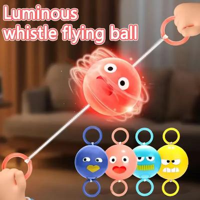 Colorful Glowing Pull Rope Whistle Ball LED Glowing Cartoon Expression Children's Pull Rope Whistle Toy