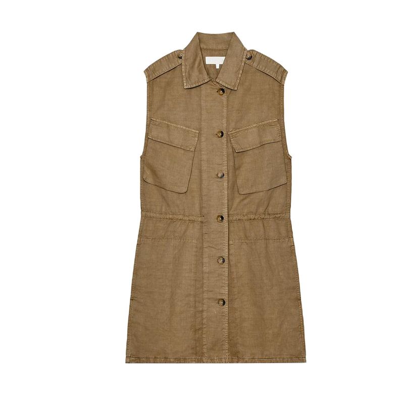 Spring and Summer New Women's Clothing Minimalist Style Single-Breasted Pocket with Sleeveless Lapel Short Dress 8197085
