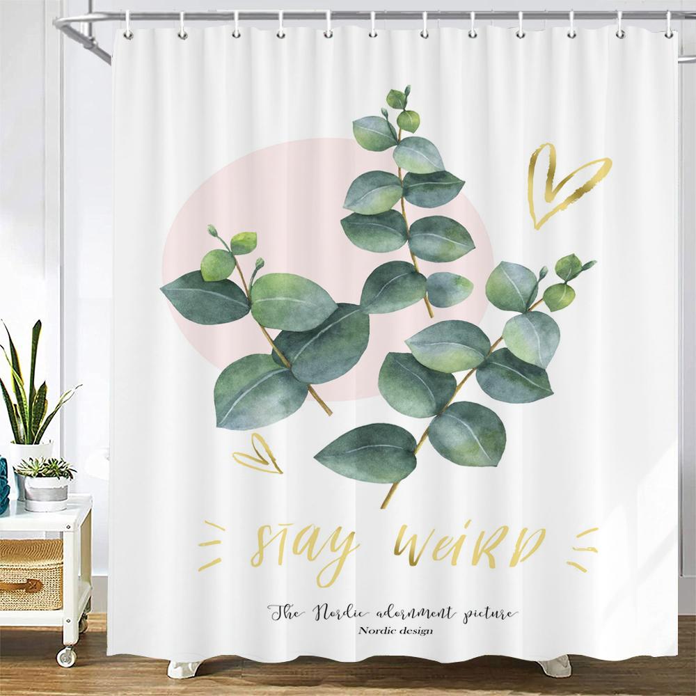 Nordic Simplicity Style Plant Leaves Printed Shower Curtain With Hook Bathroom Curtain Home Decoration Curtain 3D Bath Curtains