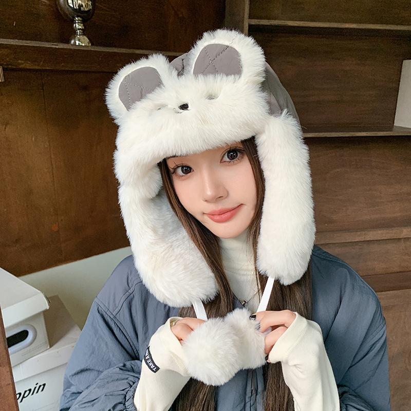 Cute Cartoon Warm Ear Protection Hat Face Enhancing Small Hat Windproof Hood for Girls