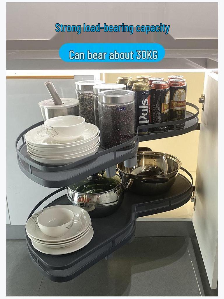 Rotating Kitchen Cabinet Corner Lazy Susan Spice and Dish Rack Storage Basket
