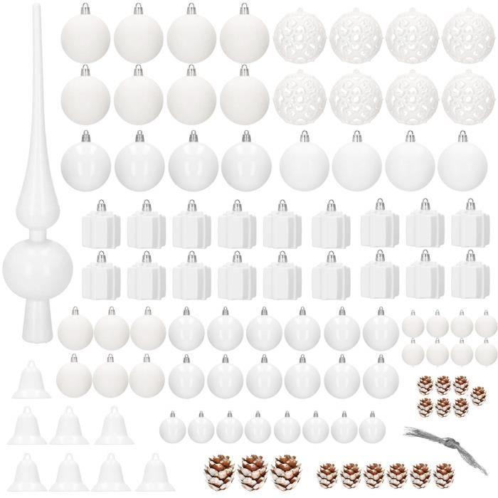 Boules De Noël - SPRINGOS - 100 Pièces - Plastique Incassable - Blanc - Décorations Variées