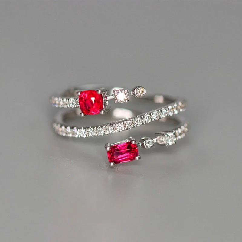 Newest Female Rings  Sterling Silver Red Cubic Zirconia Finger Rings for Women Luxury Wedding Party Trendy  Gift