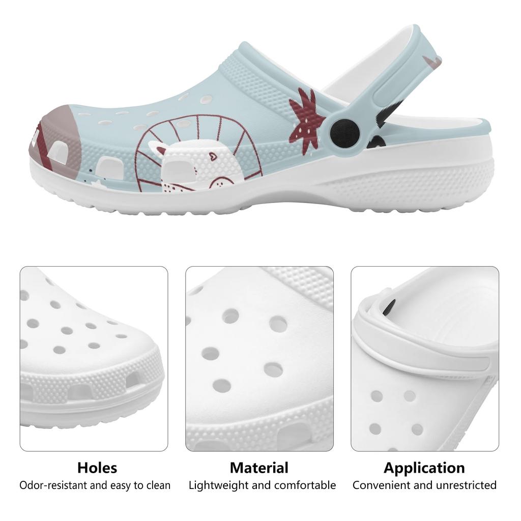 White Printed EVA Clogs for Women Men Breathable Lightweight Slip On Casual Footwear Soft Sole Summer Sandals Daily Walking