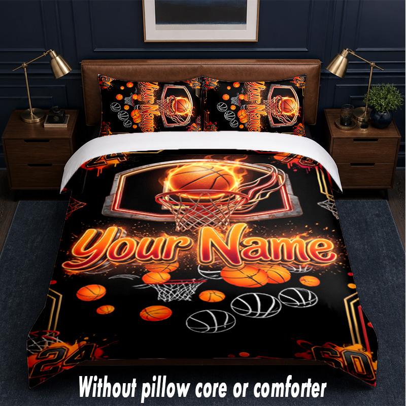 Basketball Theme Custom Text Or Name 3Pcs Bedding Set,1 Flat Sheet & 2 Pillowcases Personalized Home Bedding