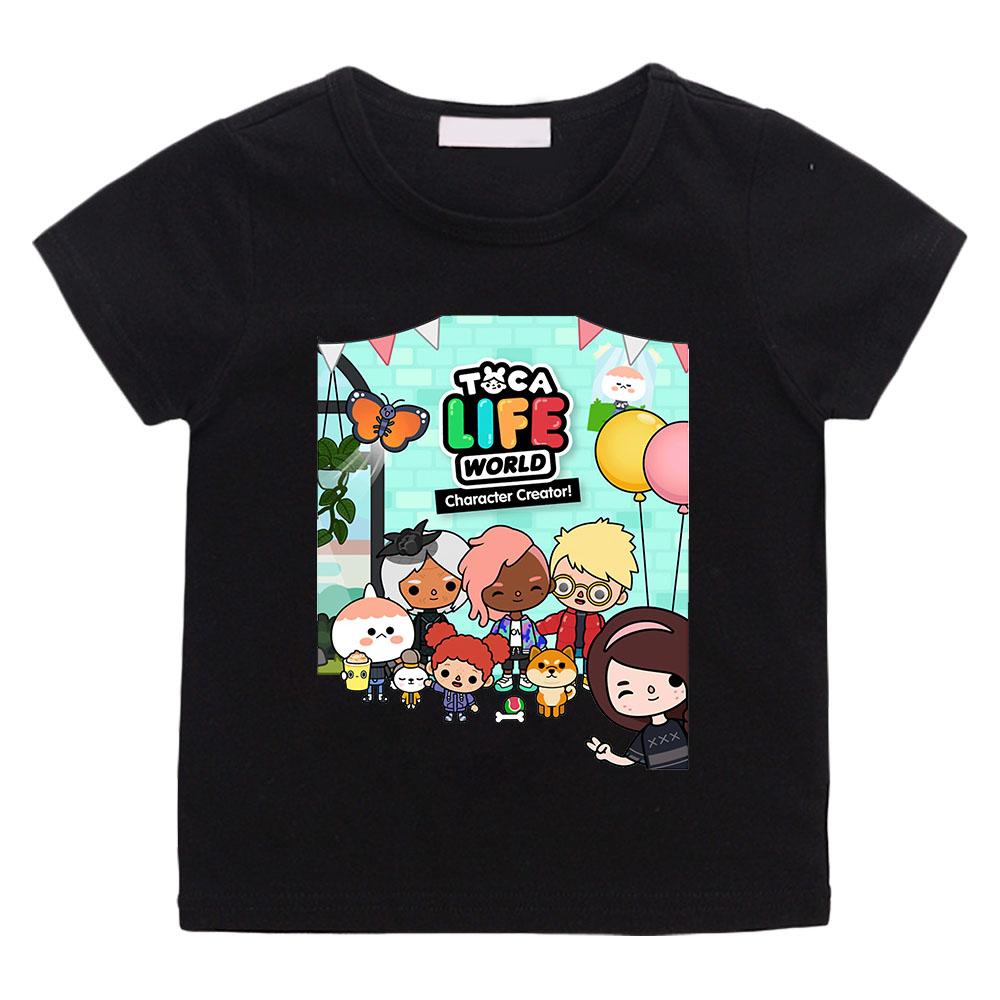 

Toca Boca World Cartoon T-shirts 100% Cotton Fashion Manga Anime Print Short Sleeve Cute Boys Girls O-Neck Kids Tees Summer 100 чёрный
