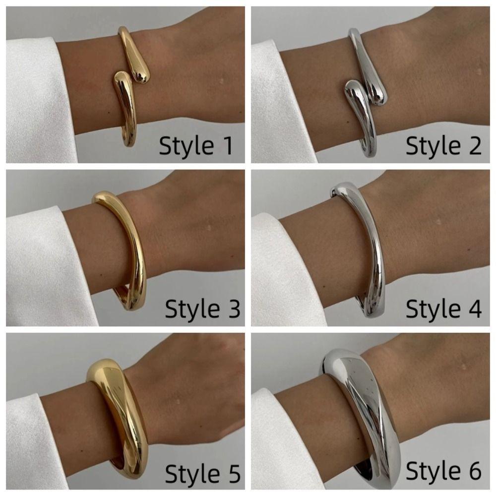 Vintage Punk Women Bracelet 3 Styles Geometric Spring Bangles Metal Cuff Bangles  Bracelet Charm
