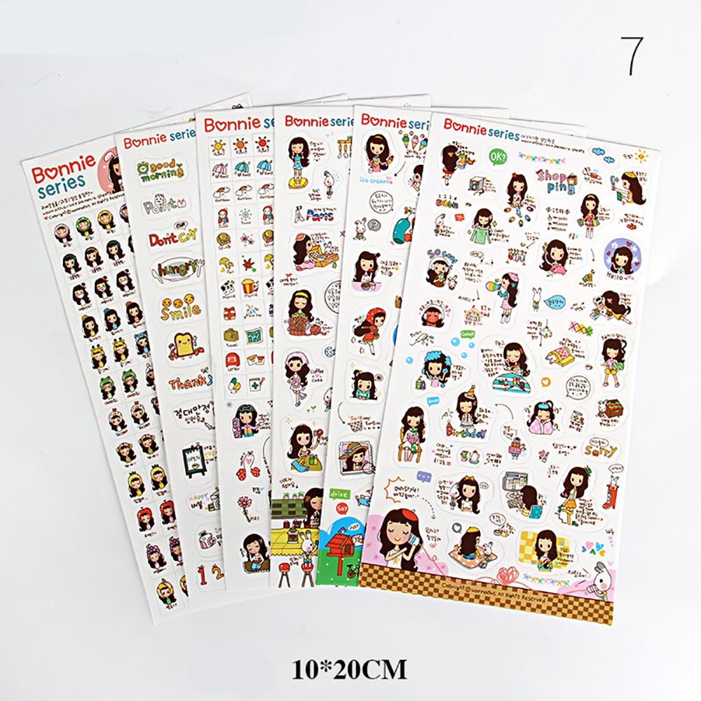 6 Sheets Cartoon Creative Stickers DIY Scrapbook Diary Phone Decorative Stickers Stationery