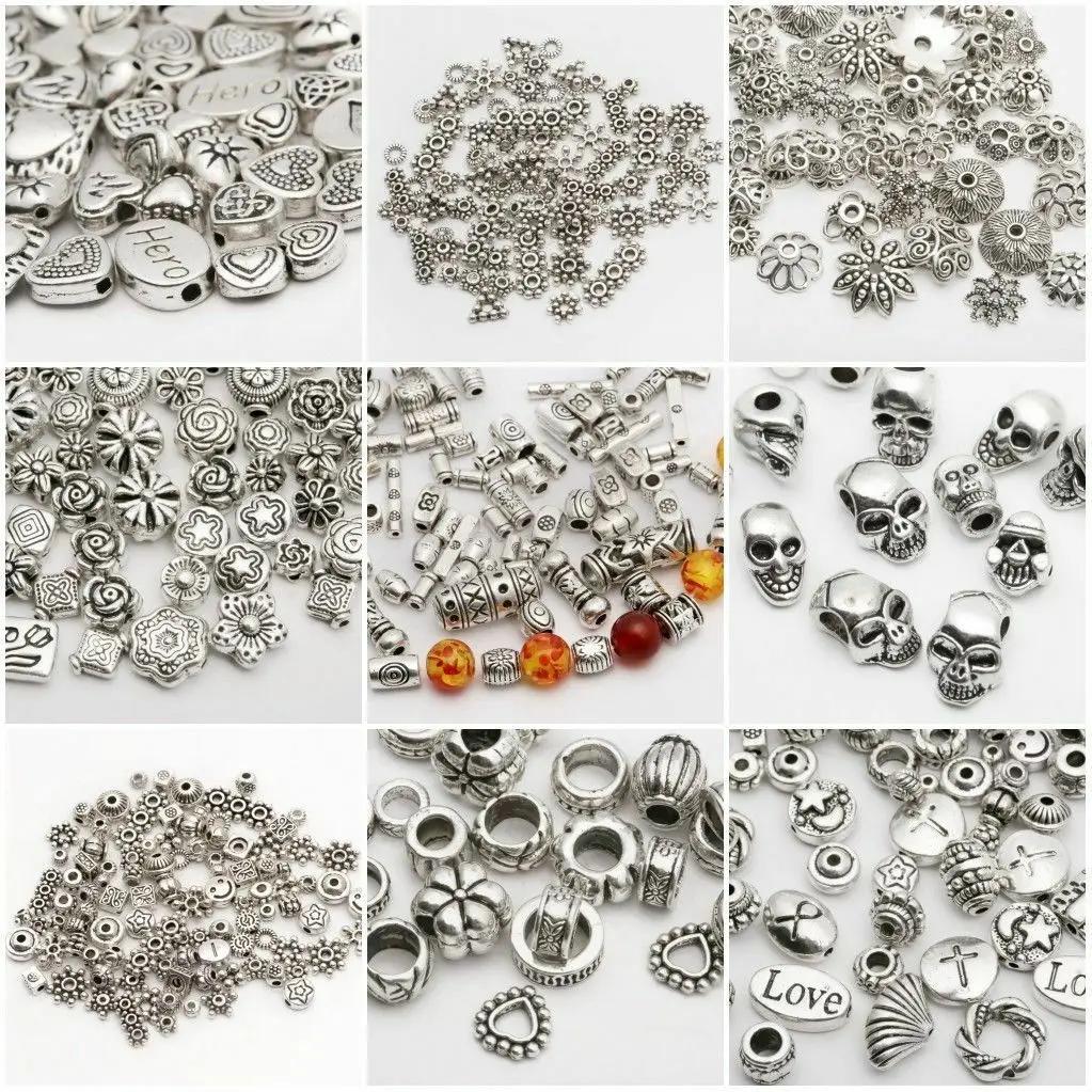 Mixed Tibetan Silver Color Metal Alloy Loose Spacer Beads Lot for Earring Necklace Bracelet Jewelry Making Findings DIY Crafts